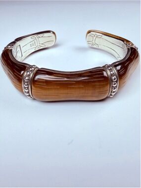 Whitney Kelly Tiger Eye Bamboo 925 Sterling Silver JH Hinged Cuff Bracelet